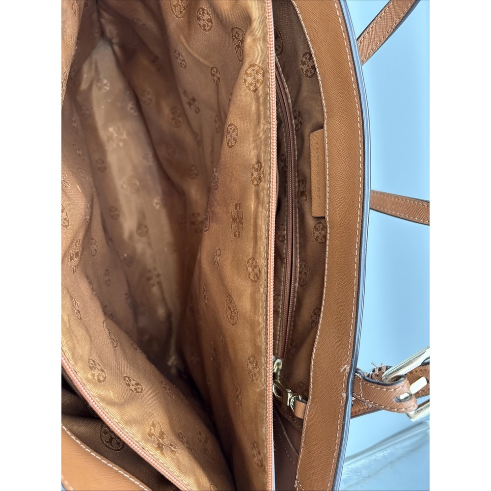 Tory Burch York Gold Buckle Saffiano Tan Leather Tote Brown Lg Carryall‎ HYS001 - Picture 6 of 16